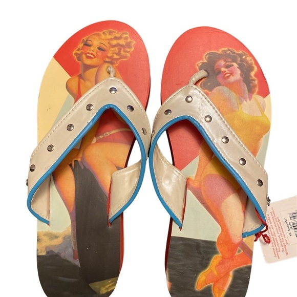 Flip flop KICK BACKS VINTAGE RETRO PIN UP SZ 7/8 - Picture 3 of 11